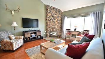 Smart TV, chimenea, reproductor de DVD y futbolito