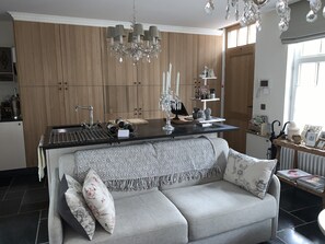 تلفزيون، مدفأة، كُتُب، مكتبة فيديو