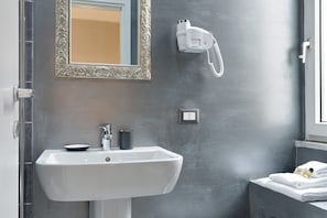 Shower, hair dryer, bidet, towels