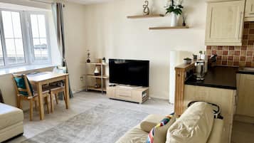 Smart TV, fireplace, DVD player