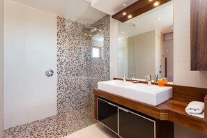 Regadera, secadora de cabello, bidet, toallas 
