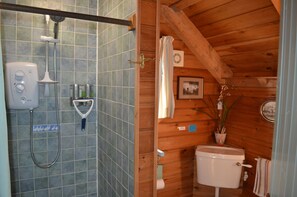 Douche, sèche-cheveux, serviettes fournies, savon