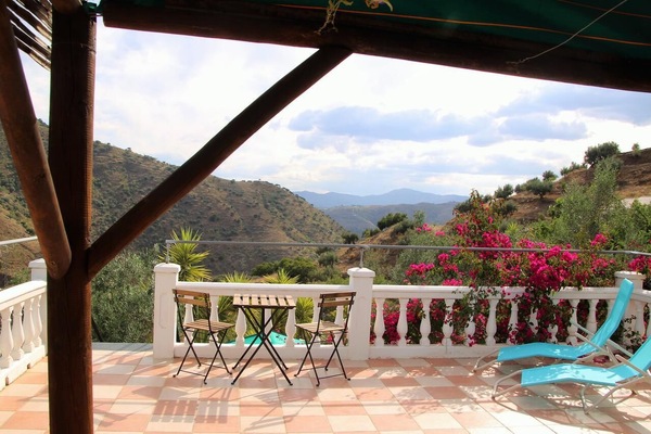Studio Velez private roof terrace with gazebo overlooking valley towards Malaga