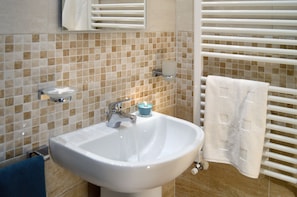 Shower, hair dryer, bidet, towels