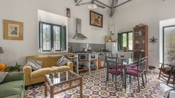 Una televisión, una chimenea, libros