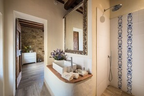 Shower, hair dryer, bathrobes, bidet