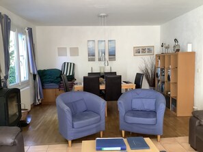 TV, fireplace, DVD player, foosball