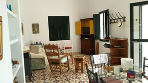 Una televisión, una chimenea, libros