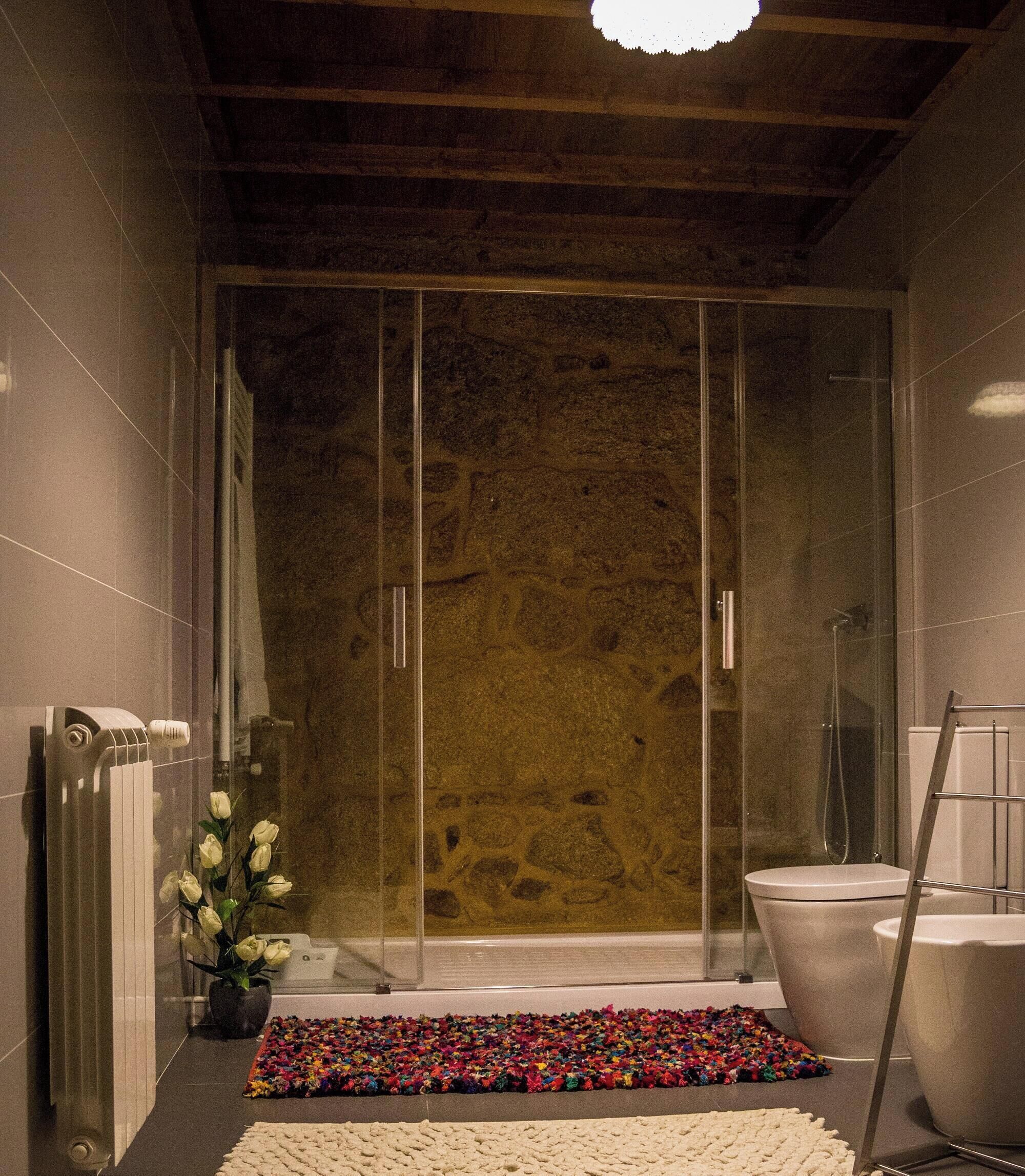 Shower, free toiletries, hair dryer, bidet