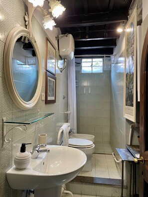 Combined shower/bathtub, jetted bath, bidet, towels