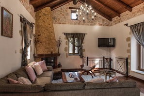 TV, fireplace, DVD player, books