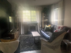 Älytelevisio, takka, DVD-soitin, stereot