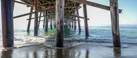 On the beach, sun-loungers, beach towels