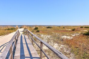 Beach nearby, sun loungers