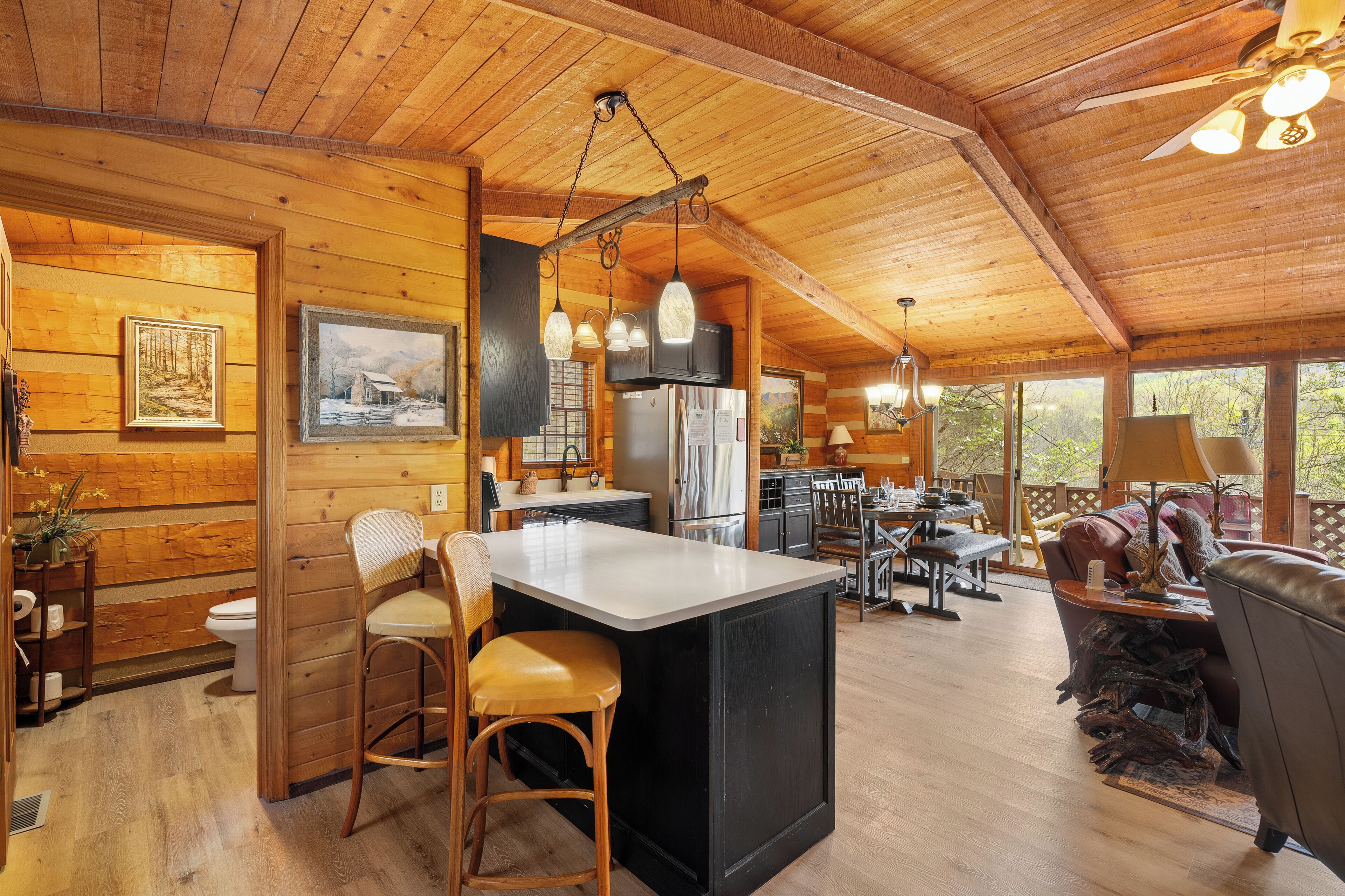 Smart TV, chimenea, reproductor de DVD y libros 