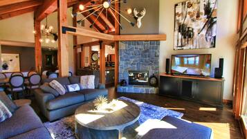 Smart TV, fireplace, video games, DVD player