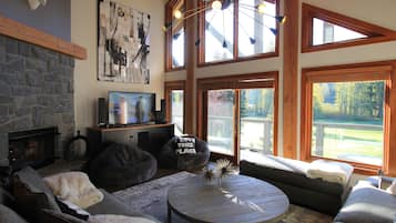 Smart TV, fireplace, video games, DVD player