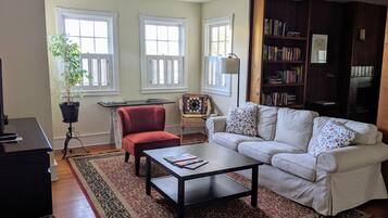 Smart TV, DVD player, books, video library