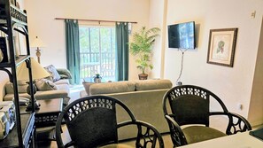 TV, foosball, table tennis, books