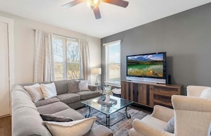 TV, fireplace, video games, DVD player