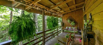 COUPES DE MONTAGNE PRIVÉES ESCAPADE. 16 MI À ASHEVILLE. CREEK, HOT TUB, FOYER