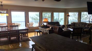Smart TV, fireplace, DVD player, foosball