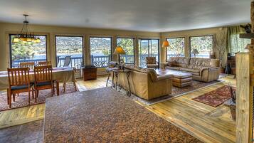 Smart TV, fireplace, DVD player, foosball