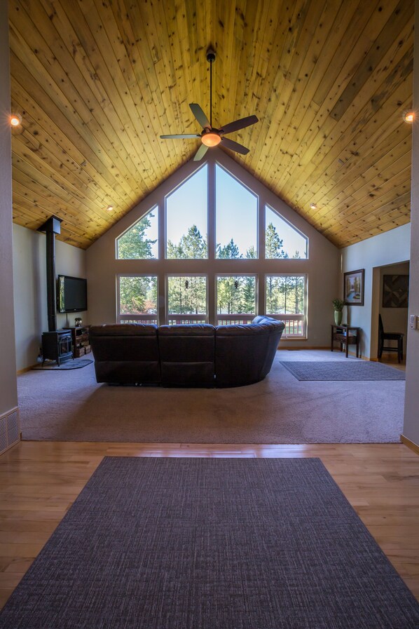 Smart TV, fireplace, DVD player, books