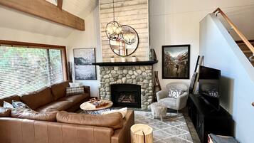 TV connectée, cheminée, jeux vidéo, lecteur de DVD