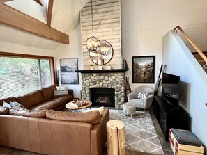 Smart TV, fireplace, video games, DVD player