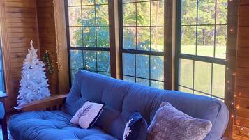 Smart TV, fireplace, video games, DVD player