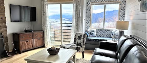 Smart TV, fireplace, DVD player