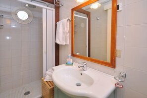Douche, sèche-cheveux, serviettes fournies, papier toilette