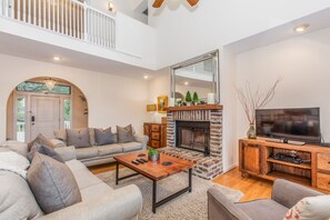 TV connectée, cheminée, Netflix, lecteur de DVD