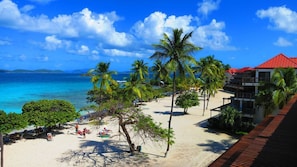 On the beach, sun-loungers, beach towels