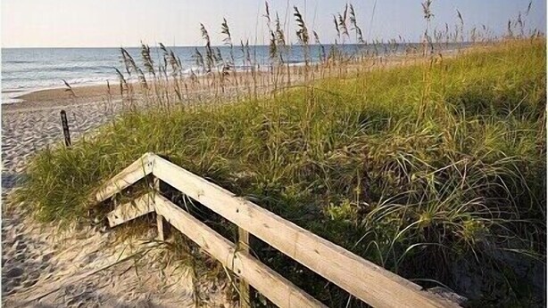 A wooden boardwalk leading to a beach with tall grasses and the ocean in the background. - Beautiful Townhome 10 min from Charleston & Beaches, Pool, Tennis Court! (Charleston)