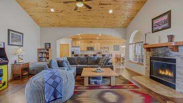 Smart TV, fireplace, table football