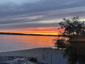 On the beach, sun loungers