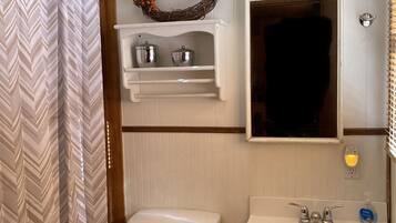 Hair dryer, towels, toilet paper