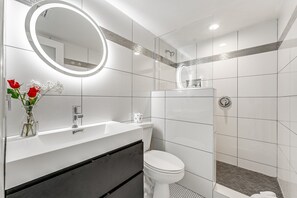 Suihkun ja ammeen yhdistelmä, hiustenkuivaaja, pyyhkeet