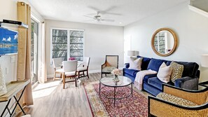 Flat-screen TV, books