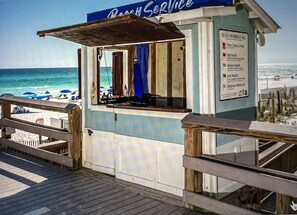 Beach nearby, sun loungers