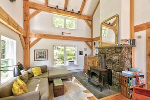 TV, fireplace, DVD player, books