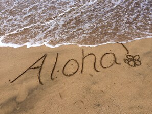 On the beach, sun-loungers, beach towels