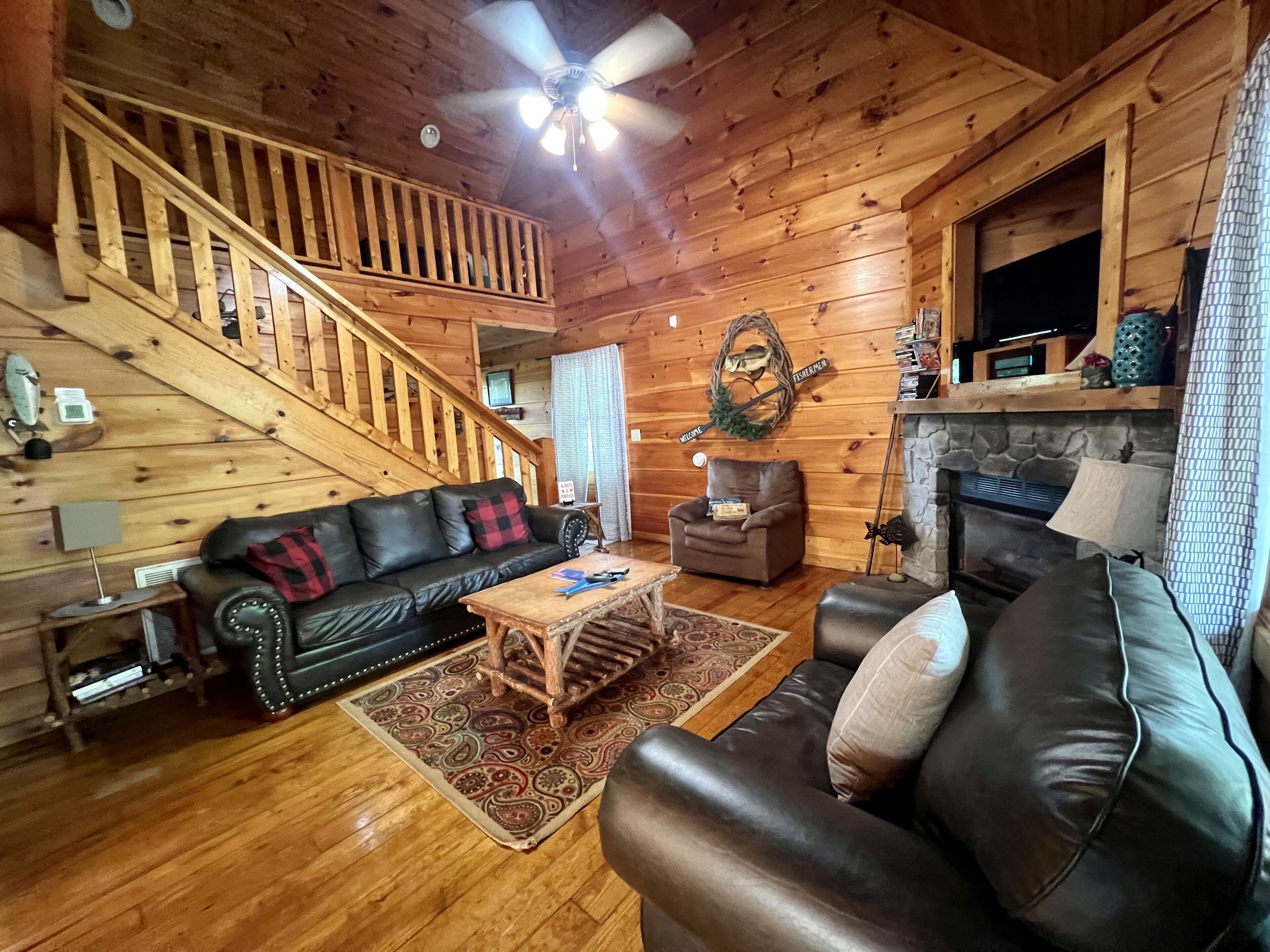 Smart TV, fireplace, video games, DVD player