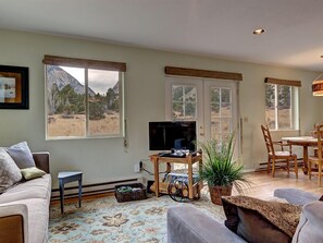 TV connectée, cheminée, livres