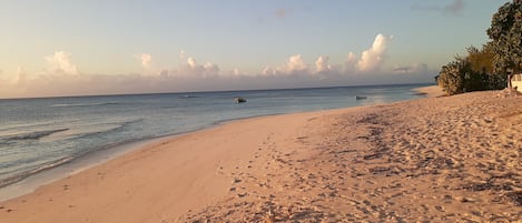 On the beach, sun-loungers, beach towels