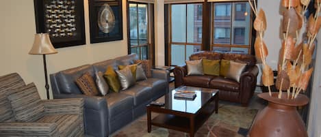 Smart TV, fireplace, video games, DVD player