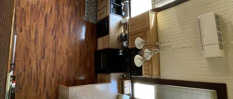 Fridge, electric kettle, toaster, blender