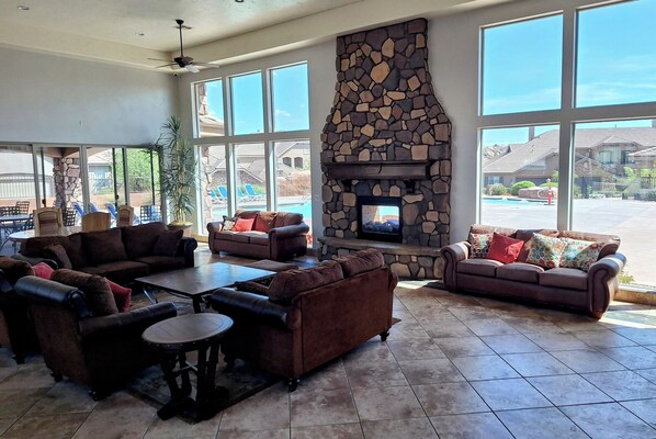 Smart TV, fireplace, video games, DVD player